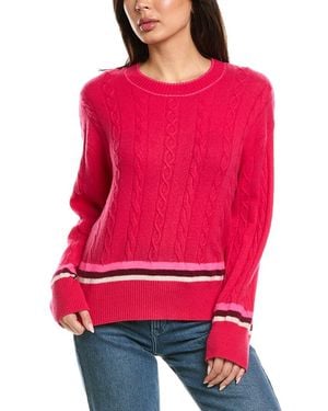 Brodie Cashmere Varsity Cable Crewneck Cashmere Jumper - Red
