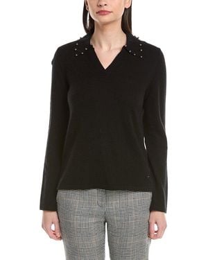 Joseph Ribkoff 100% Cashmere Embellished Collar Top - Black