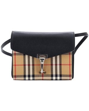 Burberry Leather & Vintage Check Canvas Macken Crossbody Baby (Authentic Pre-Loved) - Black