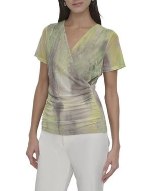 DKNY Faux Wrap Knit Top - Multicolour