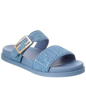 Fendi Feel Raffia & Leather Sandal - Blue
