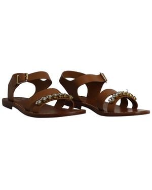 Marni Leather Bejeweled Sandal (Authentic Pre-Loved) - Brown
