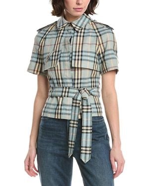 Burberry Check Trench Linen & Wool-Blend Shirt - Blue