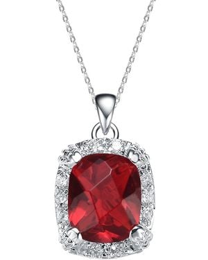 Genevive Jewelry Silver Cz Rectangular Necklace - Red