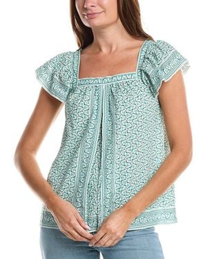 Max Studio Square Neck Flutter Sleeve Blouse - Blue