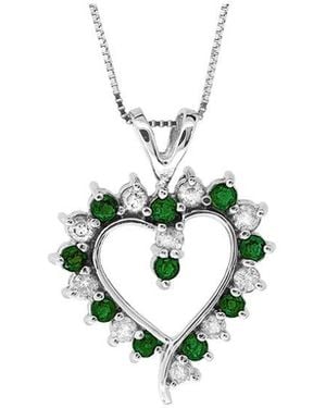LEVARON 14K 0.88 Ct. Tw. Diamond & Emerald Heart Pendant - White