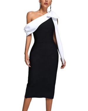 AMINA GLAM Solid Midi Dress - Black
