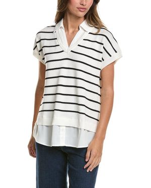 Adrianna Papell Drop Shoulder Textured Stripe Twofer Jumper - White