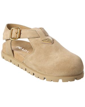 Prada Logo Suede Sandal - Natural