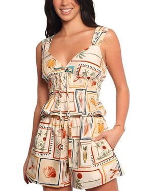 Esea 2Pc Linen-Blend Top & Short Set - Multicolour