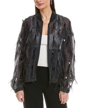 Brunello Cucinelli Feather Trim Silk Jacket - Black
