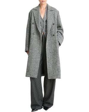 Vince Herringbone Double-Breasted Wool & Silk-Blend Coat - Gray
