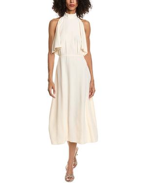 Prada Halter Neck Draped Satin Midi Dress - Natural