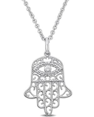 Italian Silver Hamsa Pendant - White