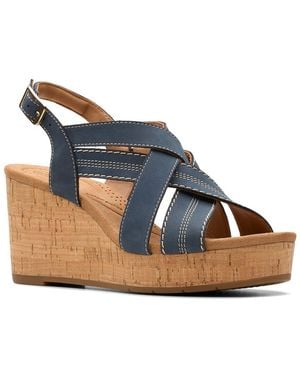 Clarks Sabina Sling Leather Wedge Sandal - Blue