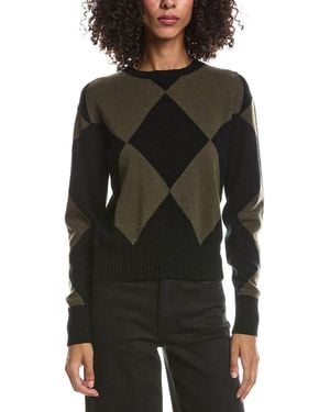 Brodie Cashmere Avery Argyle Crewneck Cashmere Sweater - Black