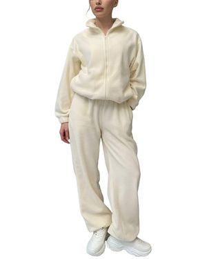 Emma way 2Pc Jacket & Pant Set - Natural