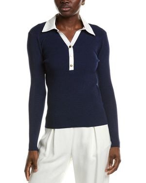 Tahari Collared V-Neck Jumper - Blue