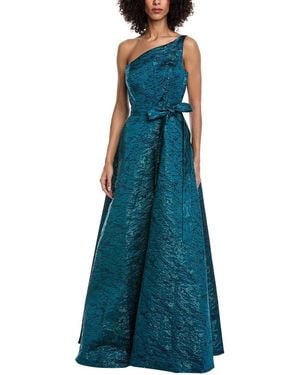 Rene Ruiz One-Shoulder Jacquard Gown - Blue