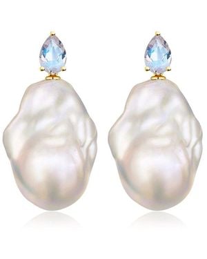 Kai Fine Jewelry 14K 0.70 Ct. Tw. Moonstone & 16-17Mm Pearl Drop Earrings - White