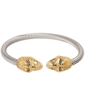 Eye Candy LA Titanium Double Head Skull Bracelet - White