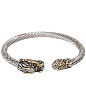 Eye Candy LA Titanium Double Dragon Head Cuff Bracelet - White