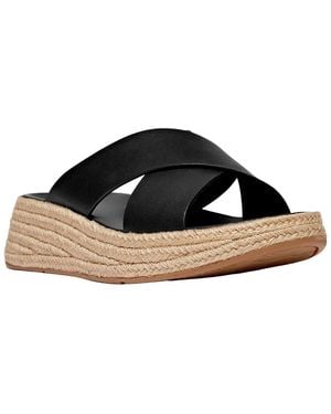 Fitflop F-Mode Espadrille Leather Flatform Cross Slide - Black