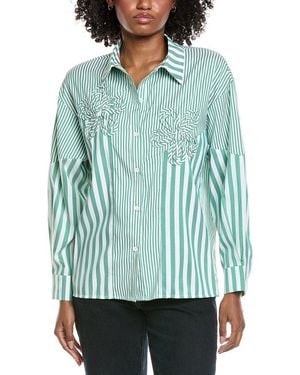 Gracia Stripped Floral Shirt - Green