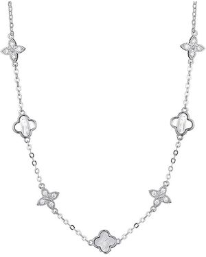 Adornia Cz Mixed Clover Station Necklace - Metallic