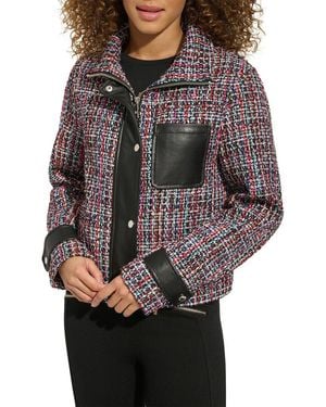 KARL LAGERFELD Tweed Front Zip Jacket - Black
