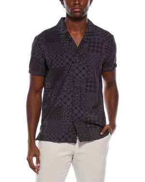 Vintage Summer Printed Textured Camp Shirt - Black