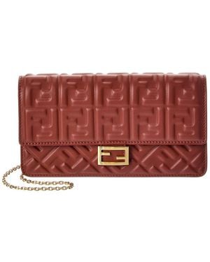 Fendi Baguette Ff Leather Wallet On Chain - Red