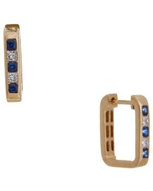 Maitre De Diamant 14K 0.91 Ct. Tw. Lab-Grown Diamond & Sapphire Hoop Earrings - Metallic