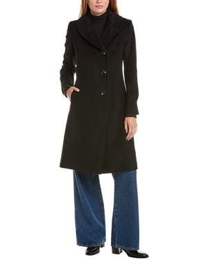Sofiacashmere Sofiacashmere Round Collar Wool & Cashmere-Blend Coat - Black