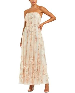 Mac Duggal Mesh Micro Ruffle Strapless Gown - Natural