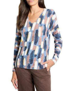 NIC+ZOE Nic+zoe Petite Brushstrokes Waffle V-neck Jumper - Blue