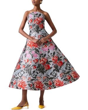 Carolina Herrera Strapless Curved Neckline Linen-Blend A-Line Dress - Red
