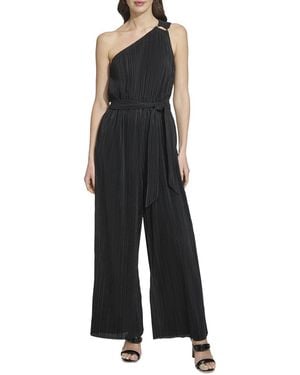 DKNY One Shoulder Plisse Jumpsuit - Black