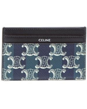 Celine Medium Striped Triomphe Canvas & Leather Card Holder - Blue