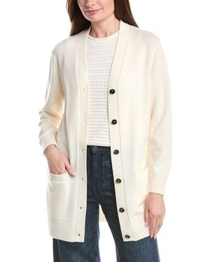 Lafayette 148 New York V-Neck Buton Front Silk Cardigan - White