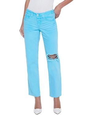 L'Agence Nevia Low-Rise Slouch Straight Aqua Distress Jean - Blue
