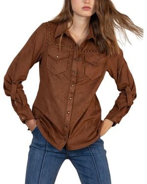 Hale Bob Simone Long Sleeve Woven Blouse - Brown