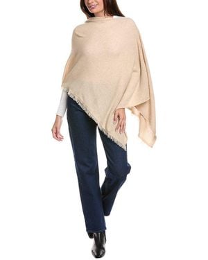 Amicale Cashmere Fringe Jersey Asymmetrical Cashmere Poncho - Natural
