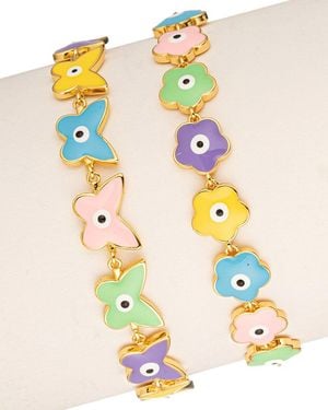 Eye Candy LA Pastel Butterfly Charm Bracelet Set - Multicolour
