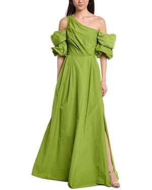 Marchesa One Shoulder A-Line Taffeta Gown - Green