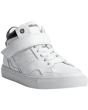 Zadig & Voltaire Mid Flash Smooth Leather Trainer - Grey
