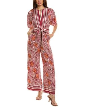 Tahari The Ines Silk-Blend Jumpsuit - Red