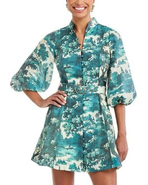 mestiza Valencia Linen-Blend Mini Dress - Blue