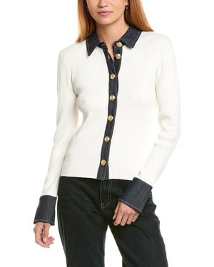 Ellen Tracy Button Rib Sweater - White