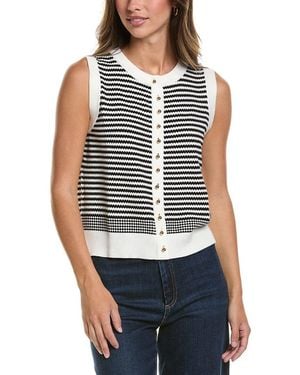 Adrianna Papell Crewneck Striped Button Front Cardigan - Blue